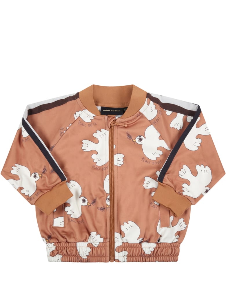 Mini Rodini Brown Sweatshirt For Babykids With White Doves - Brown