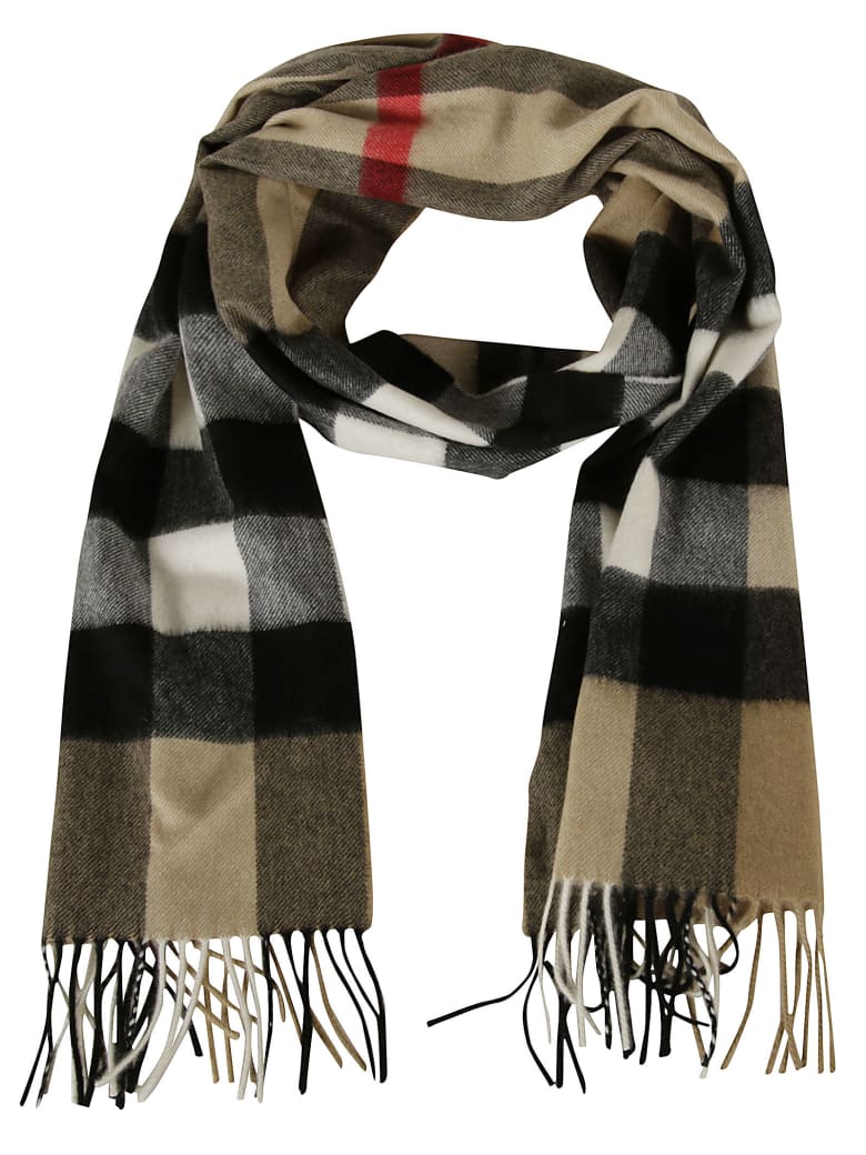 half mega check cashmere scarf