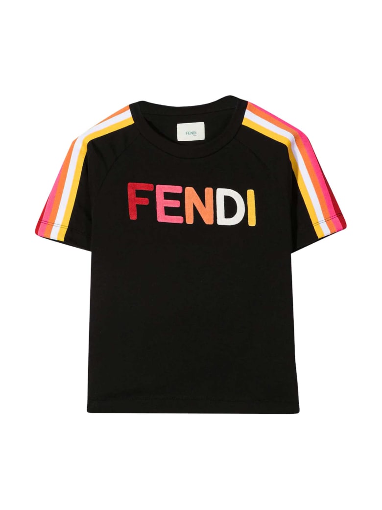 Fendi Black T-shirt With Multicolor Applications - Nero/verde
