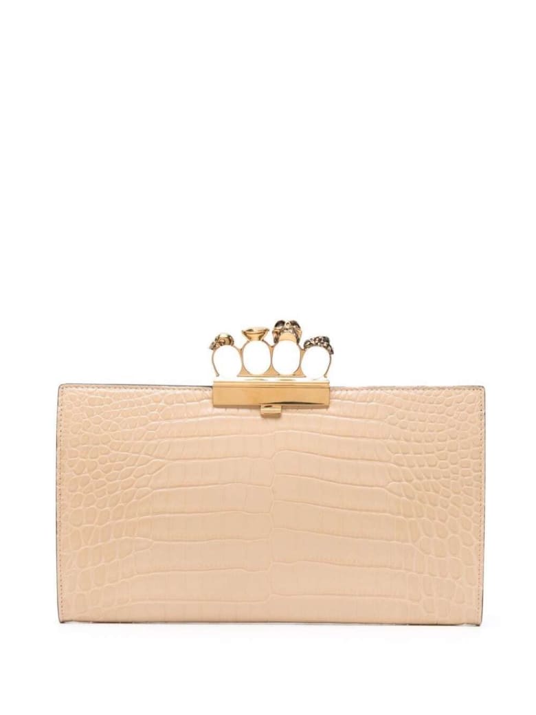 Alexander McQueen Four Ring Beige Crococdile Printed Leather - Beige