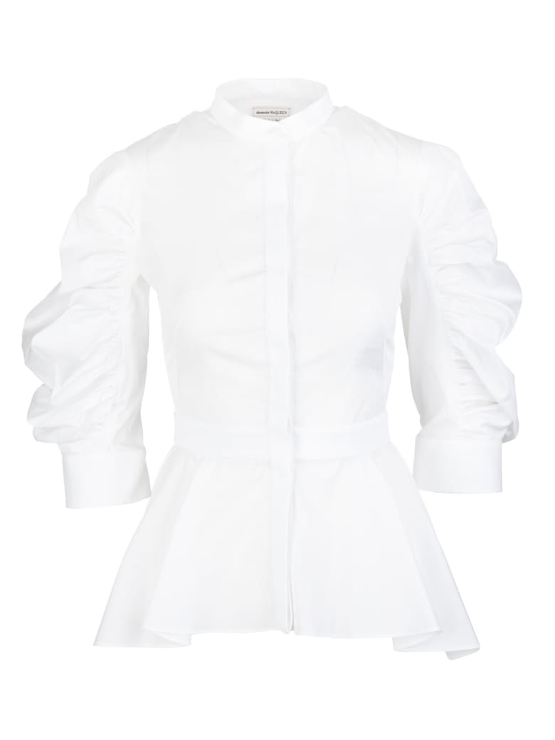 Alexander McQueen Woman White Peplum Shirt With Curled Sleeves
