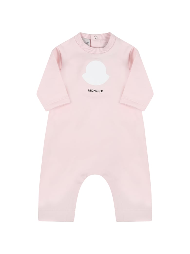 Moncler Pink Babygrow For Baby Girl With Logo - Pink