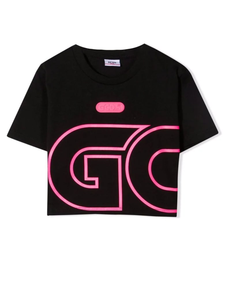 GCDS Mini Black Cotton Cropped T-shirt - Nero