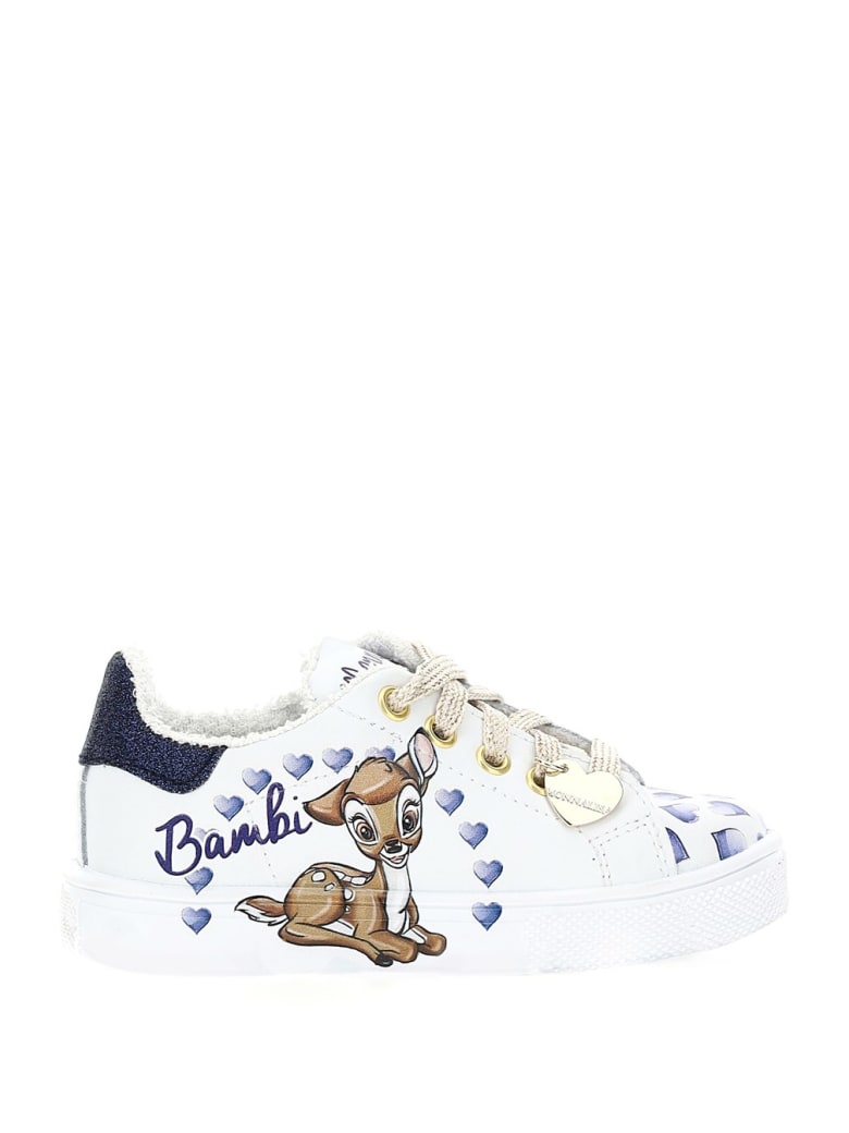 Monnalisa Leather Sneakers With Bamby Print - Beige