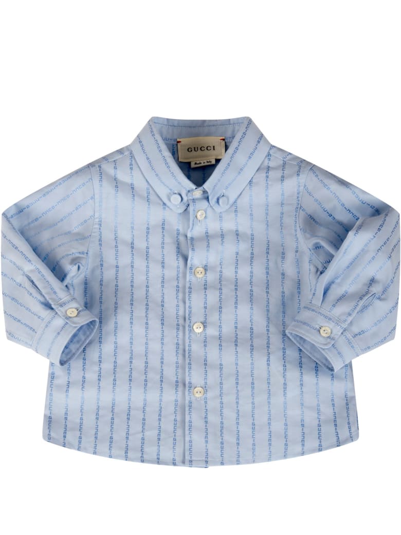 Gucci Light Blue Shirt For Babyboy With Logos - Light Blue
