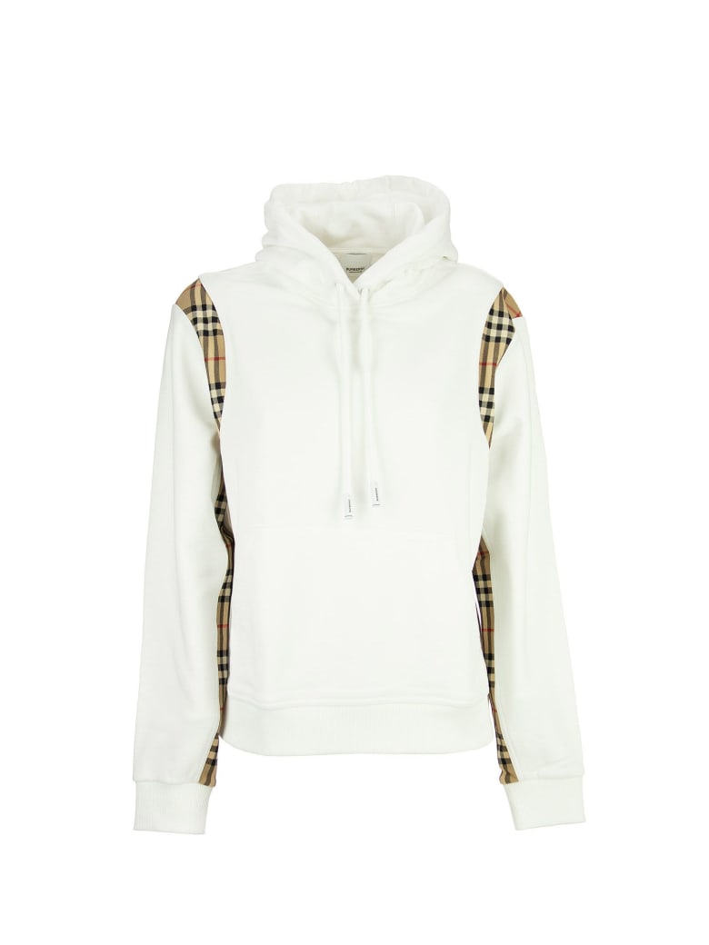 Burberry Checker - Vintage Check Panel Cotton Oversized Hoodie - White