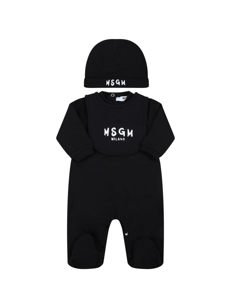 MSGM Black Set Fo Babykids With White Logo - Black
