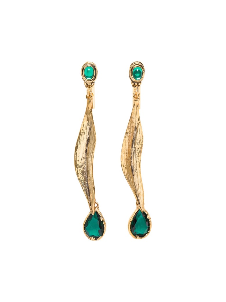 Alberta Ferretti Golden Metal Earrings With Green Stones - Green
