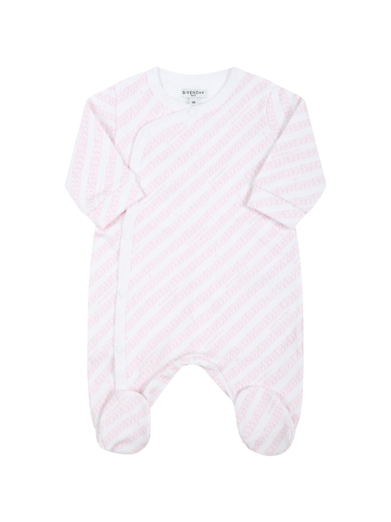 Givenchy White Babygrow For Baby Girl With Logos - White