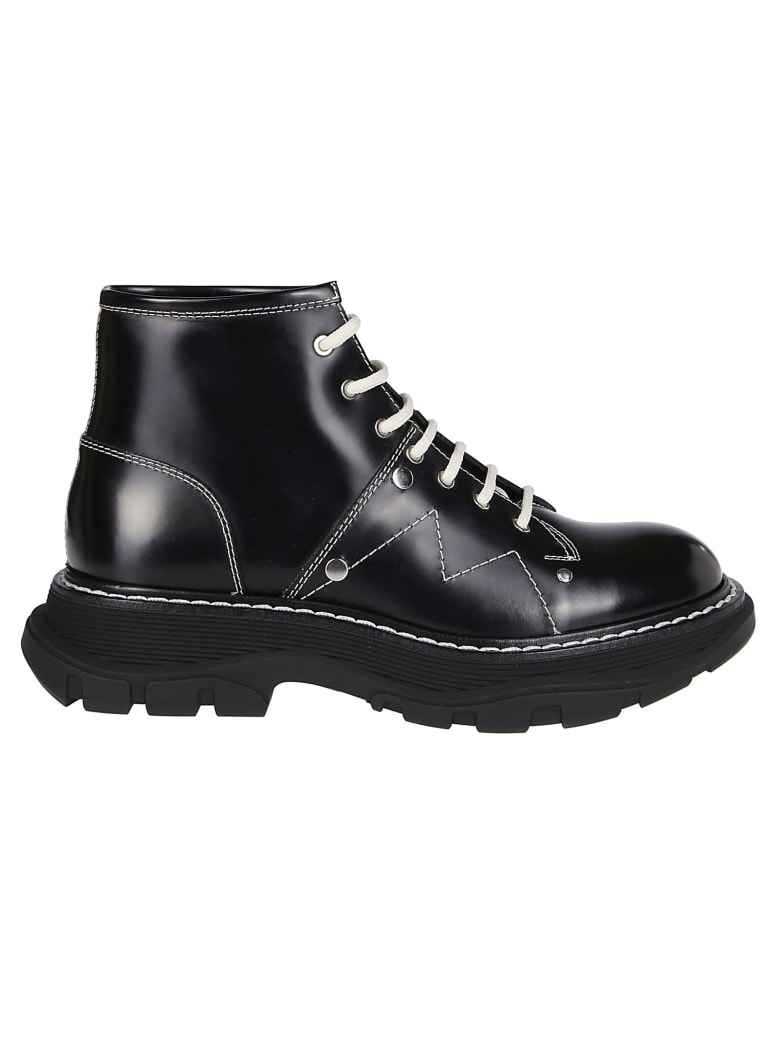 Alexander McQueen Black Leather Tread Boots - Nero