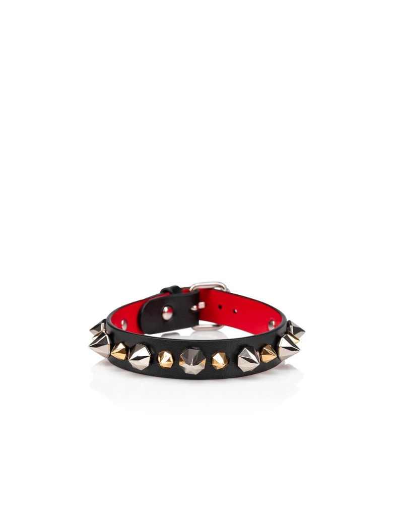 Christian Louboutin M Loublink 15 Calf/paris/spikes Rock Mix Black Leather Bracelet - BLACK