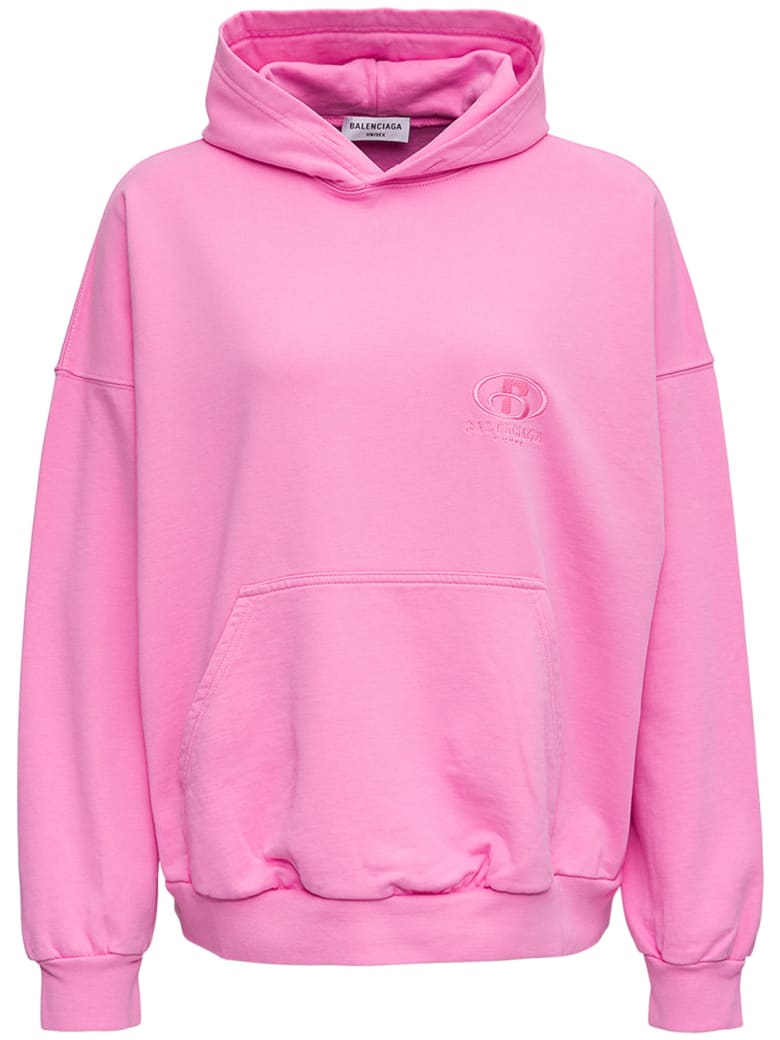 Balenciaga Pink Jersey Hoodie With Logo - Pink