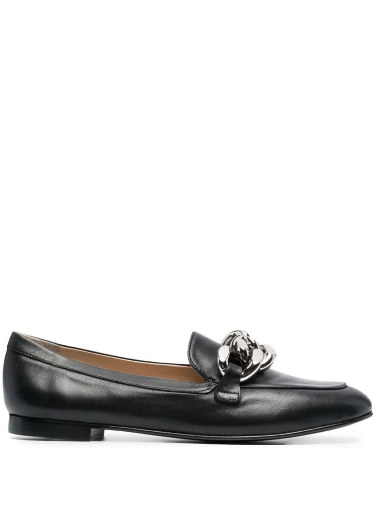 Casadei Leather Loafers With Chain Buckle - Black