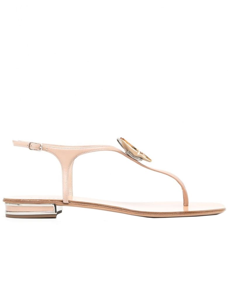 Casadei Nude Leather Flat Sandals - Cipria
