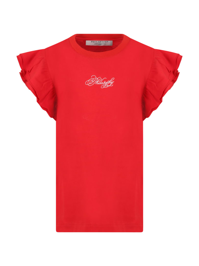 Philosophy di Lorenzo Serafini Kids Red T-shirt For Girl With Logo - Rosso