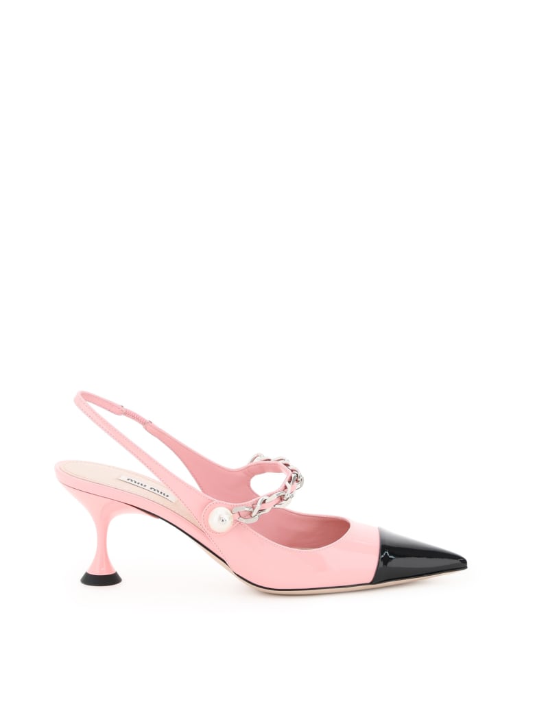 Miu Miu Chain Pearl Slingback Pumps - Rosa