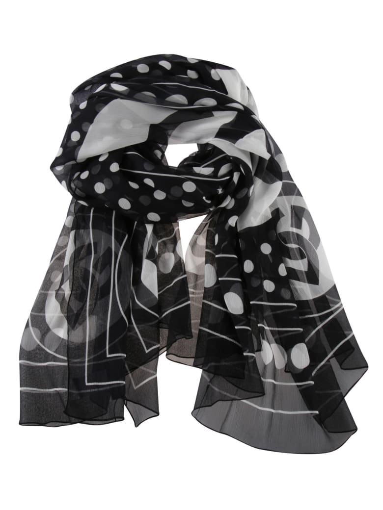 Dolce & Gabbana Polka Dot Logo Print Scarf - Nero