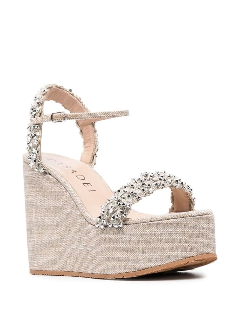Casadei Wedge Sandals With Silver Studs - Metallic
