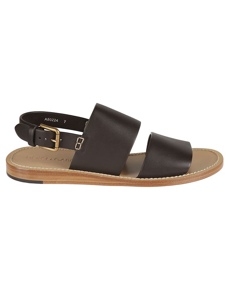 Dolce & Gabbana Slingback Side Buckled Flat Sandals - Brown