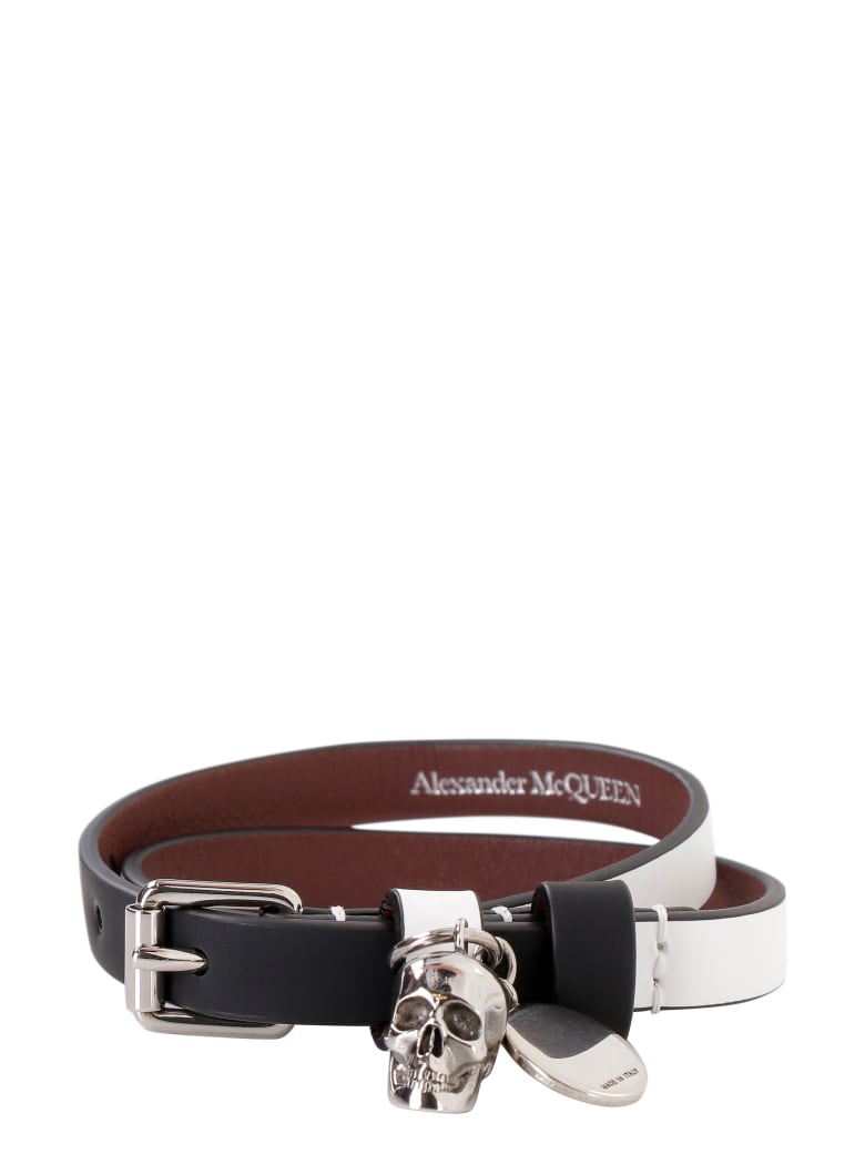 Alexander McQueen Leather Bracelet With Medallion And Skull - WHITE