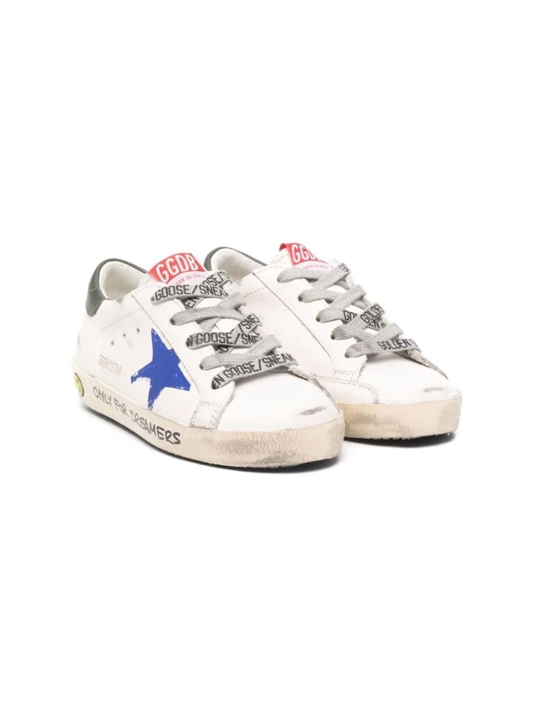 Golden Goose Kids White Super-star Sneakers With Blue Star And Black Spiler - Milk/blue/dark blue