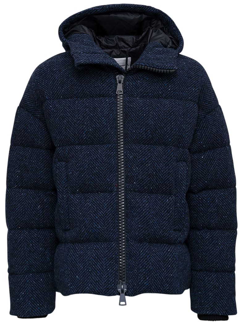 doppiaa Quilted Down Jacket In Blue Herringbone Wool - Blu