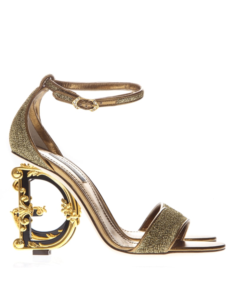 Dolce & Gabbana Baroque Gold Leather & Lurex Iconic Heel Sandals | italist