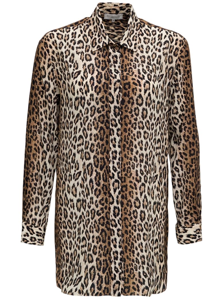 Antonelli Animalier Printed Long Silk Shirt - Brown