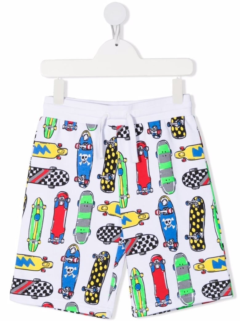Stella McCartney Kids Cotton Bermuda Shorts With Skateboards Allover Print - White