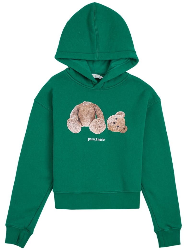Palm Angels Green Cotton Hoodie With Teddy Bear Print - Green