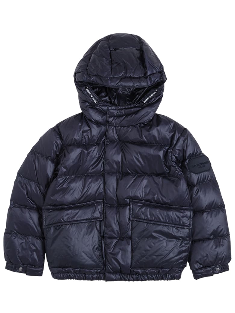 Emporio Armani Blue Nylon Down Jacket With Pockets - Blu