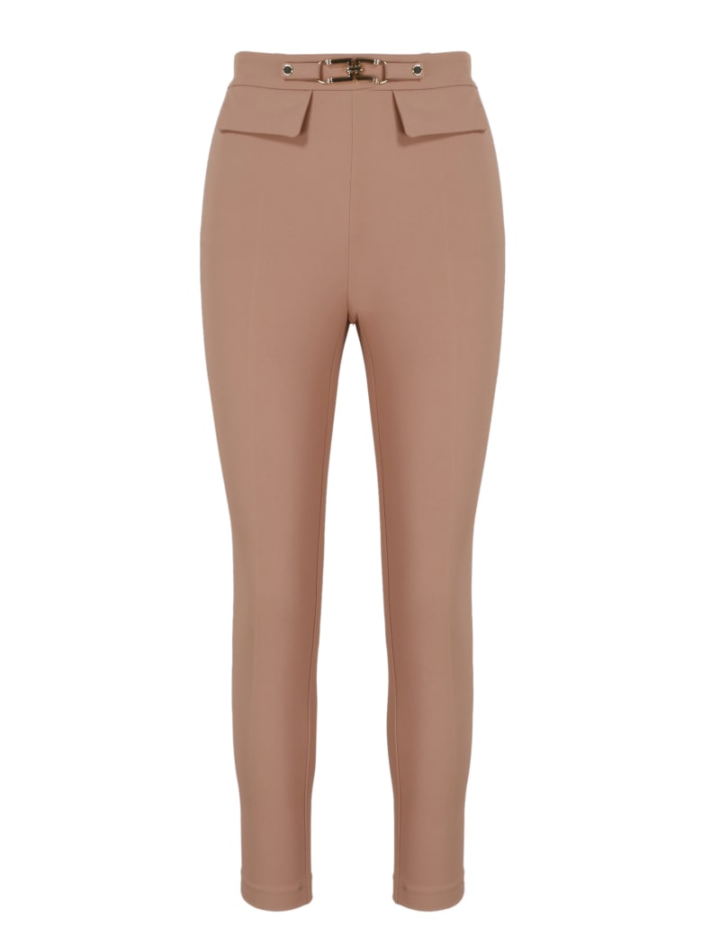 Elisabetta Franchi Logo Clamp Slim Trousers - Nude & Neutrals