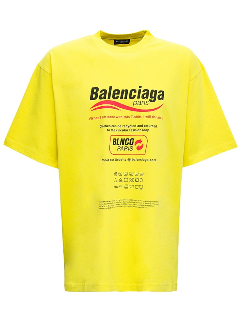 Balenciaga Yellow Cotton T-shirt With Boxy Print - Yellow