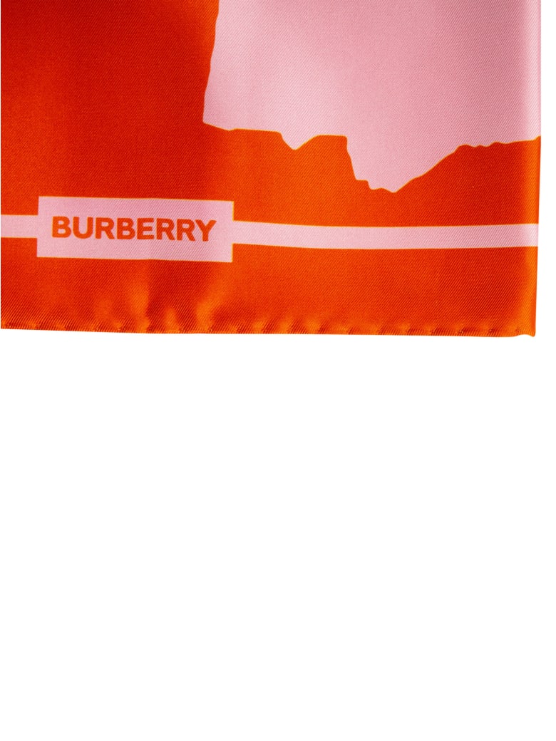 Burberry Double Print Love Silk Square Scarf - Orange/Yellow