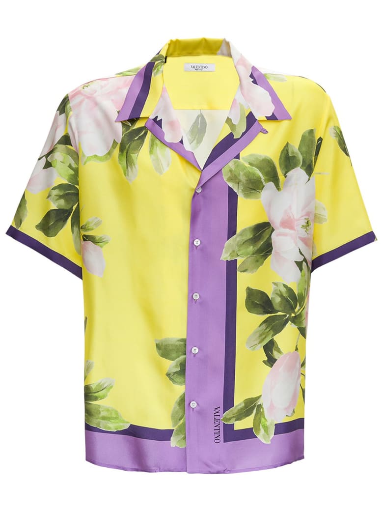 Valentino Bowling Shirt With Floral Print - Yellow