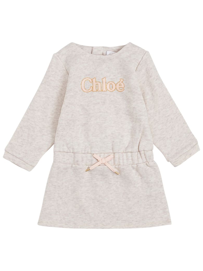Chloé Grey Cotton Dress With Logo - Beige