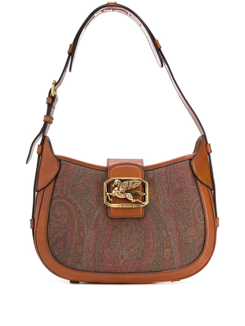 Etro Pegaso Shoulder Bag In Paisley Printed Leather - Brown