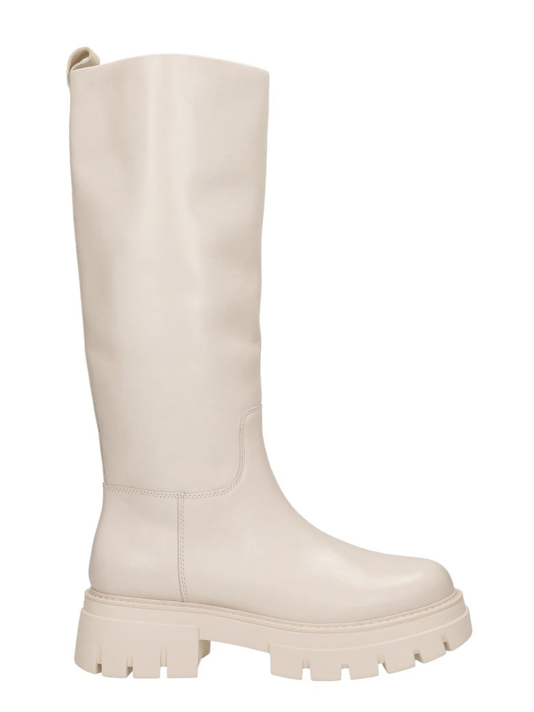 Ash Lucky Low Heels Boots In Beige Leather - beige