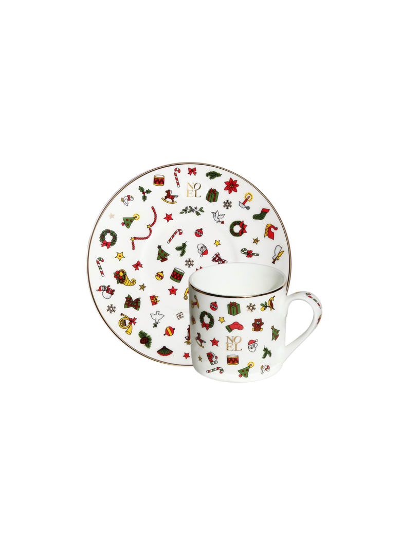 Taitù Set of 2 Espresso Cups & Saucers - Noel Oro Collection - Multicolor and Gold