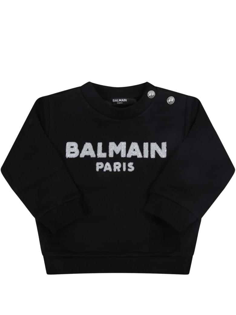 Balmain Black Sweatshirt For Baby Girl With Logo - Black
