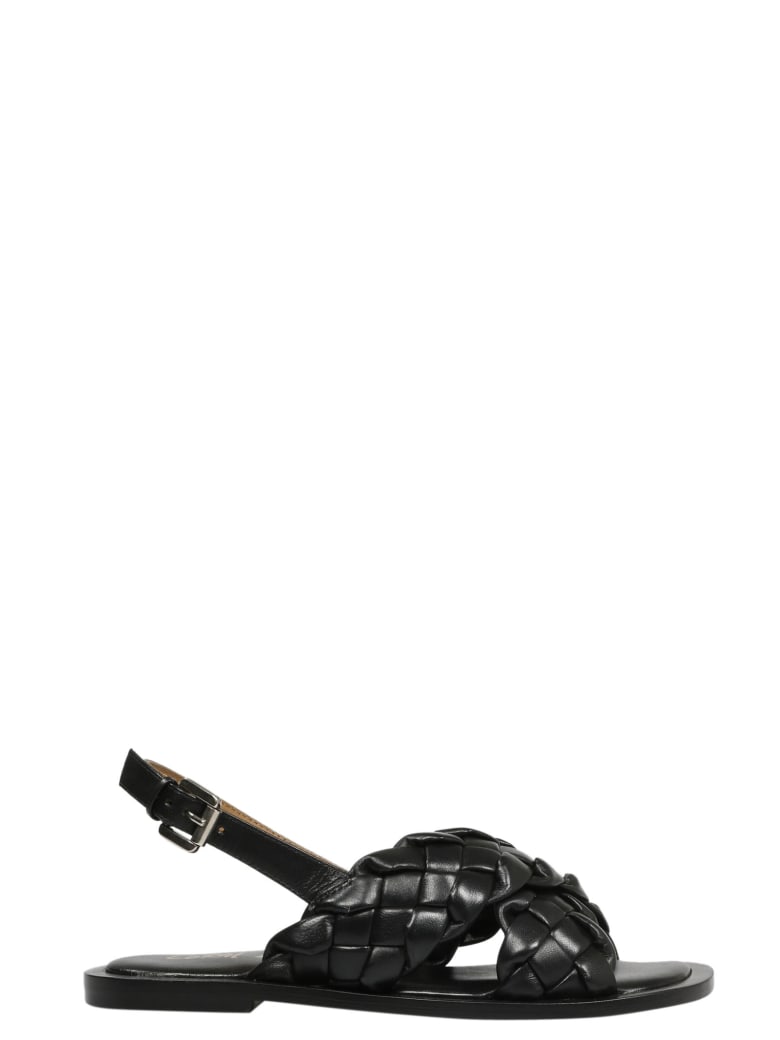 Coral Blue Woven Leather Sandals - Black