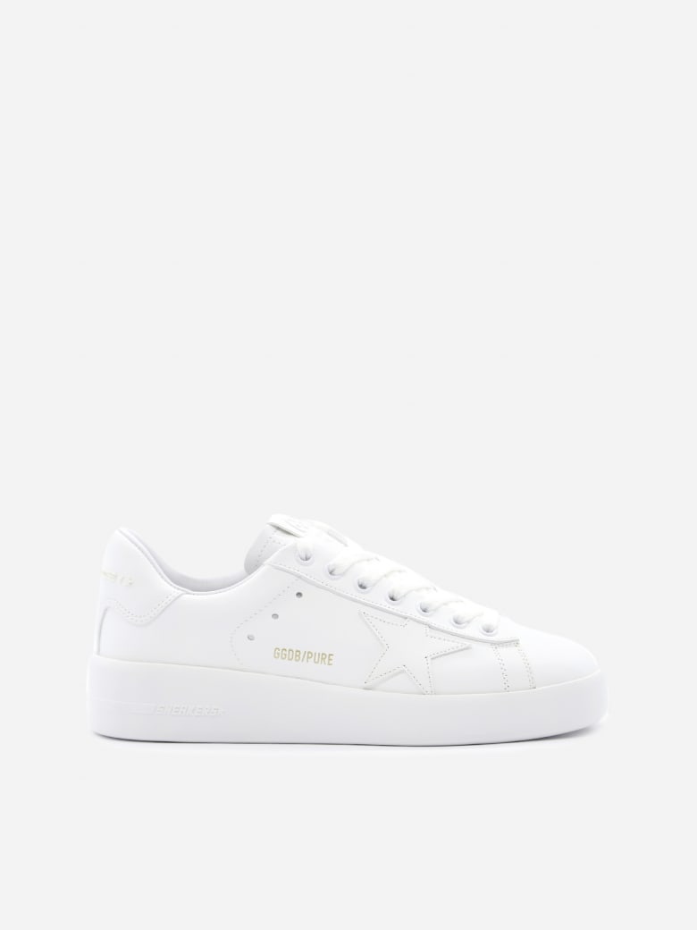 Golden Goose Pure Star Sneakers In Leather With Laminated Effect Logo - White