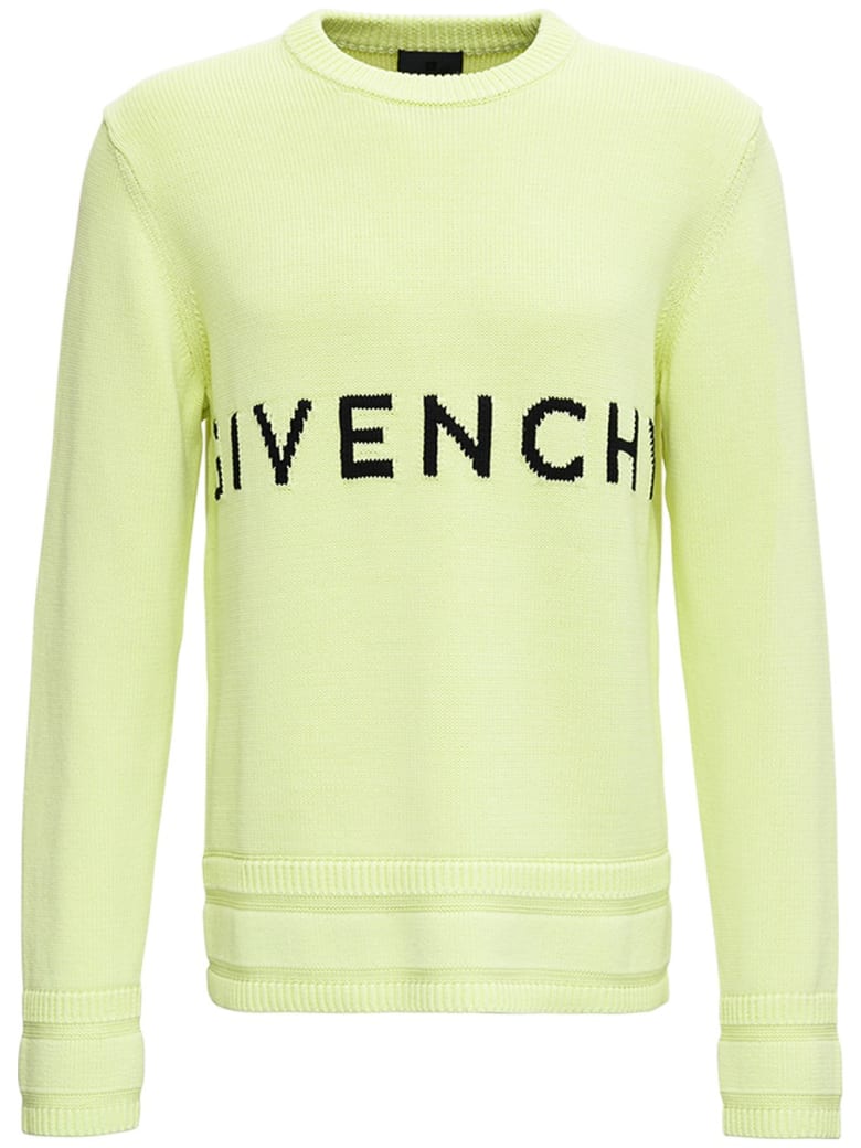 Givenchy Lime Green Cotton Sweater With Logo - Yellow
