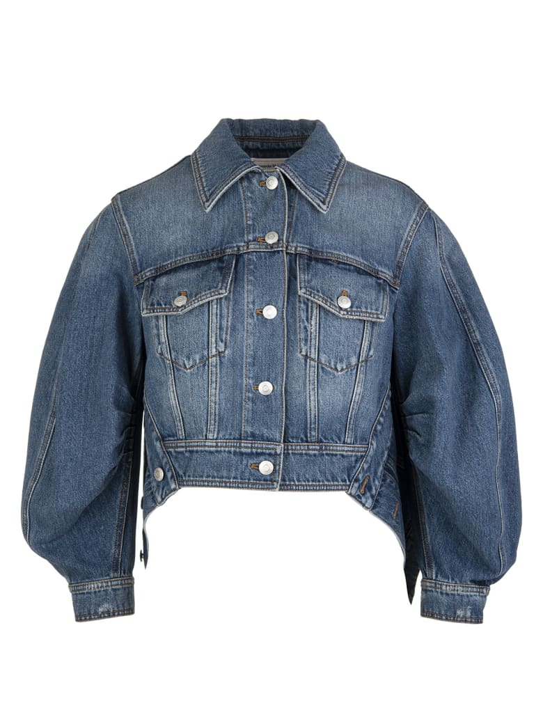 Alexander McQueen Woman Denim Jacket With Blouse Sleeves - Indigo washed