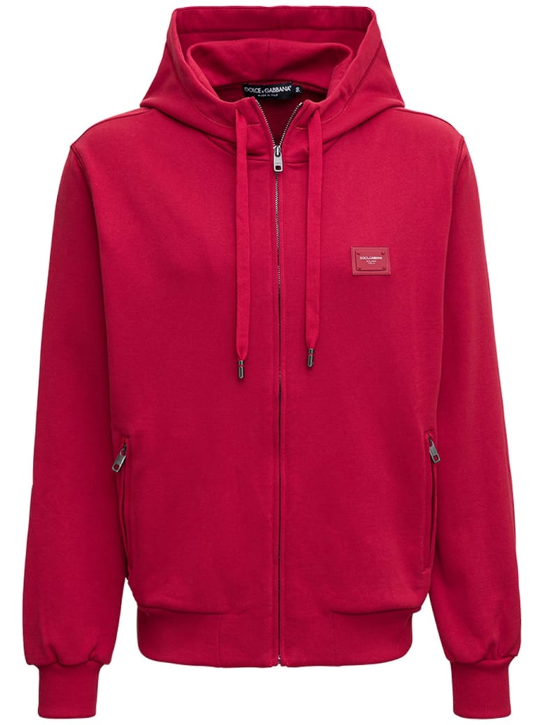 Dolce & Gabbana Red Jersey Hoodie With Logo - Red
