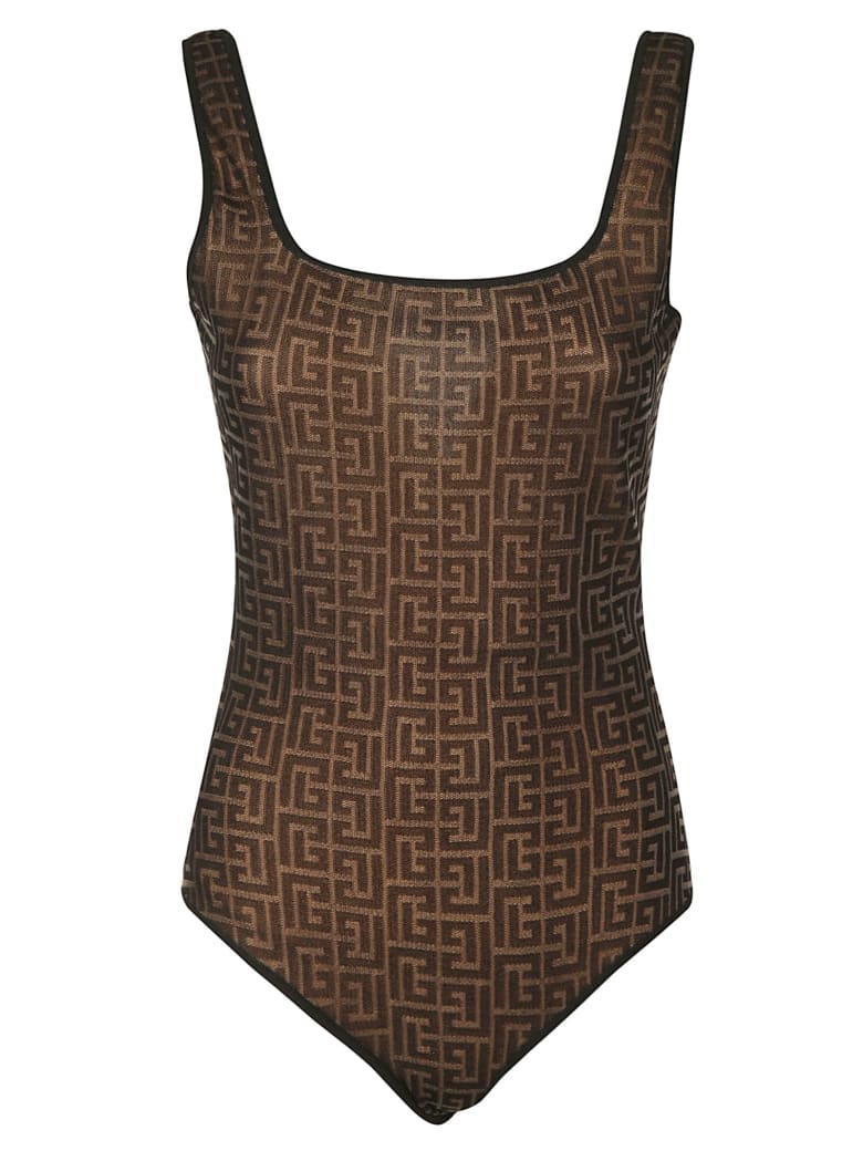 Balmain All-over Signature Logo Swimsuit - Black