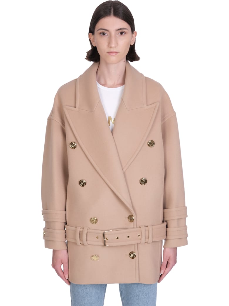 balmain camel coat