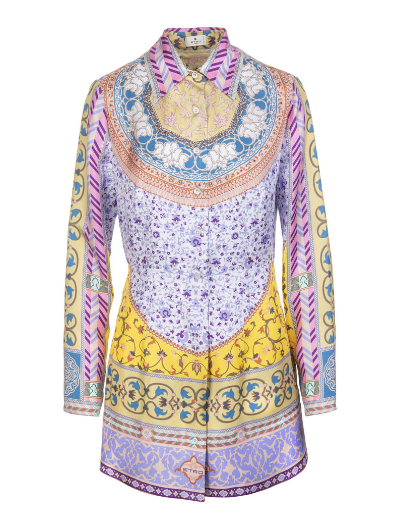 Etro Woman Silk Shirt With Multicolored Foulard Print