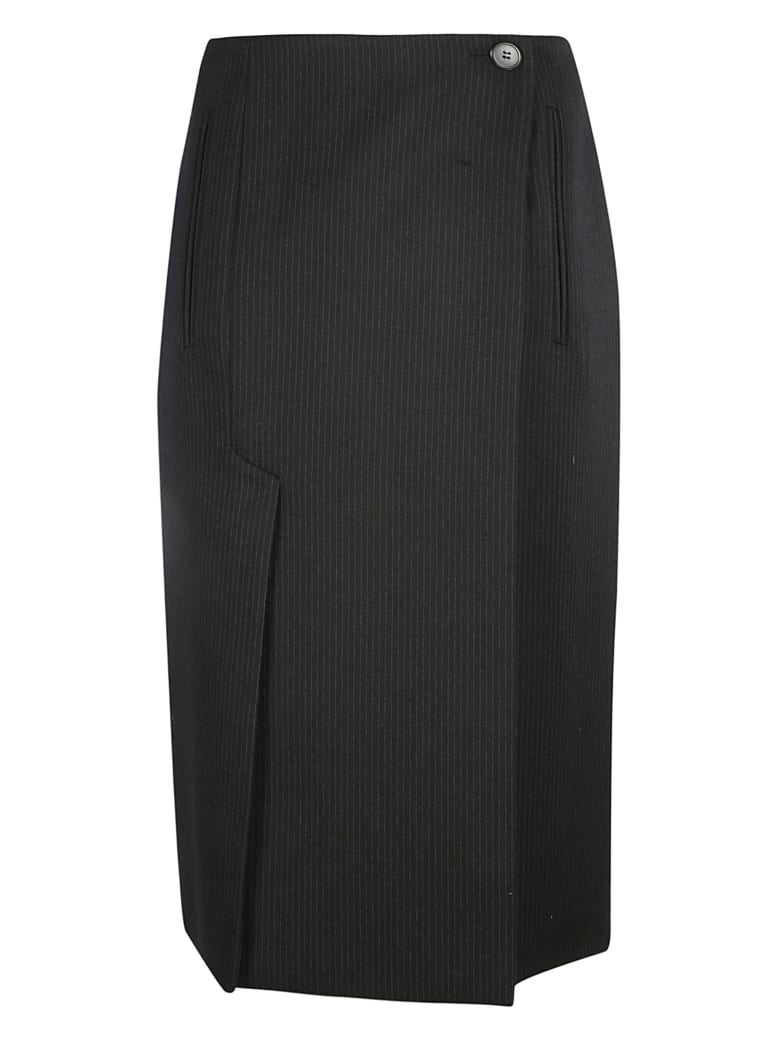 Prada Pleated Detail Midi Skirt - Black