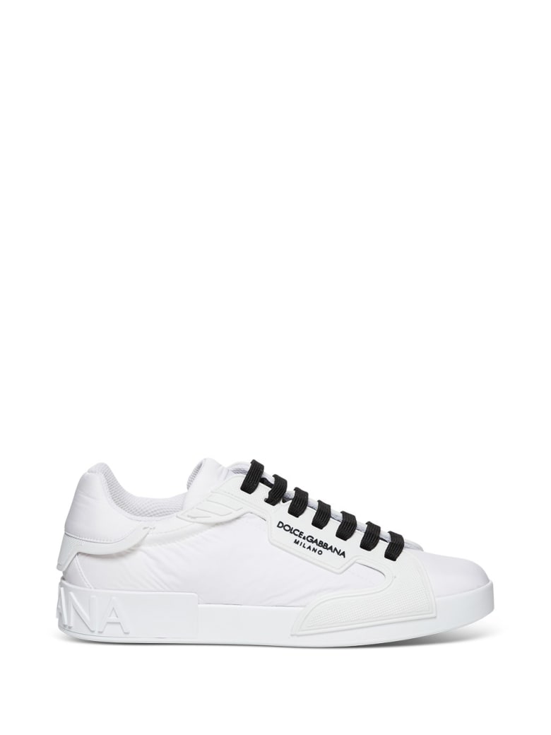 Dolce & Gabbana Portofino Sneakers In Nylon And Rubber With Logo - Bianco